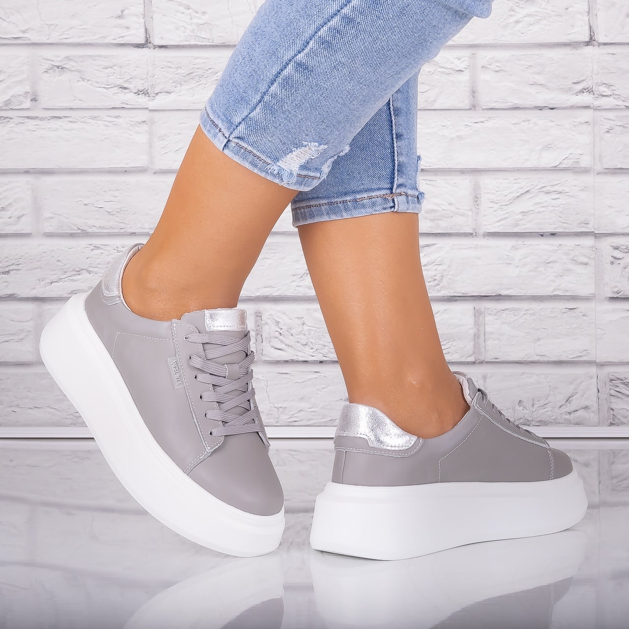 Pantofi dama casual Gri din Piele Naturala Arselia - poza 1