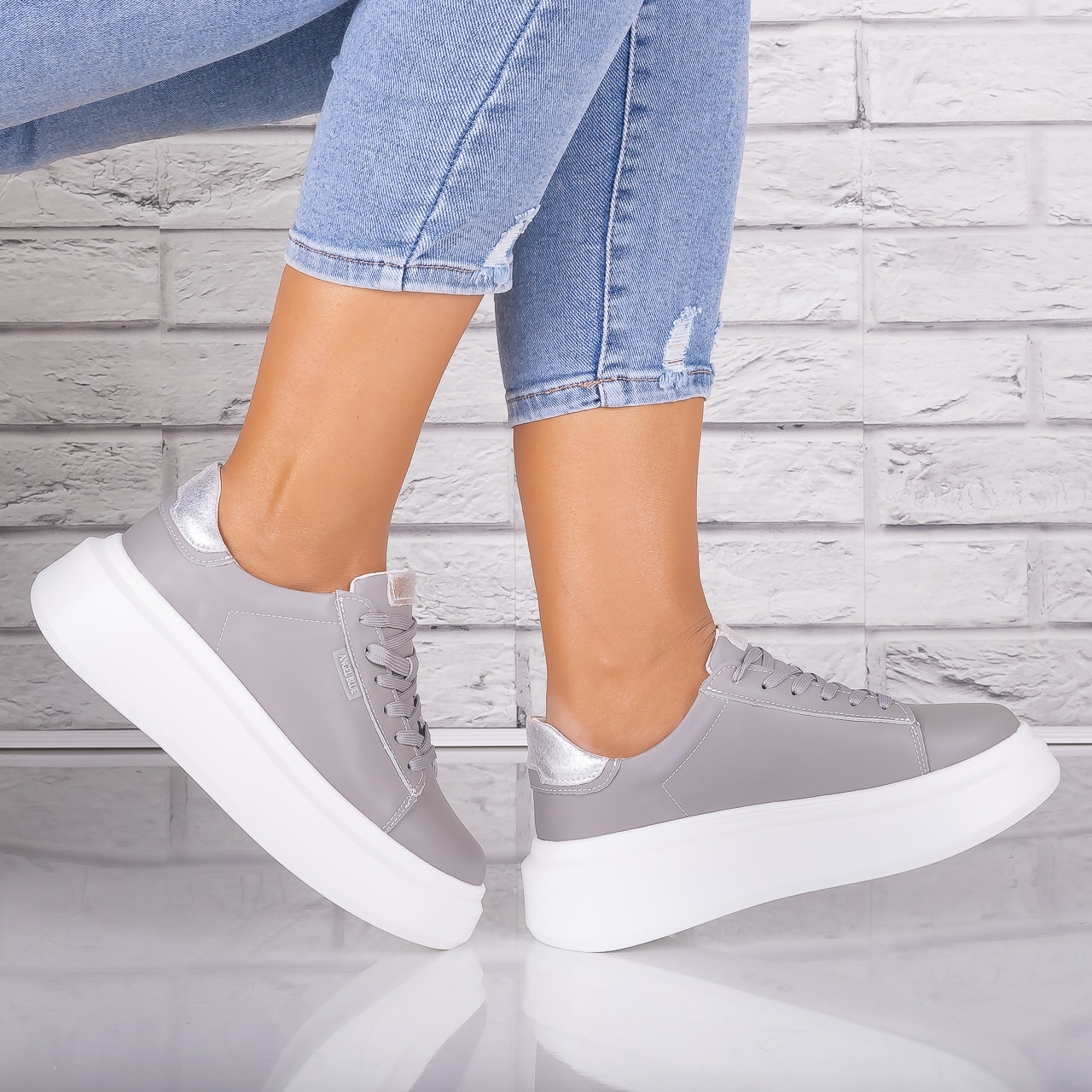 Pantofi dama casual Gri din Piele Naturala Arselia - poza 2