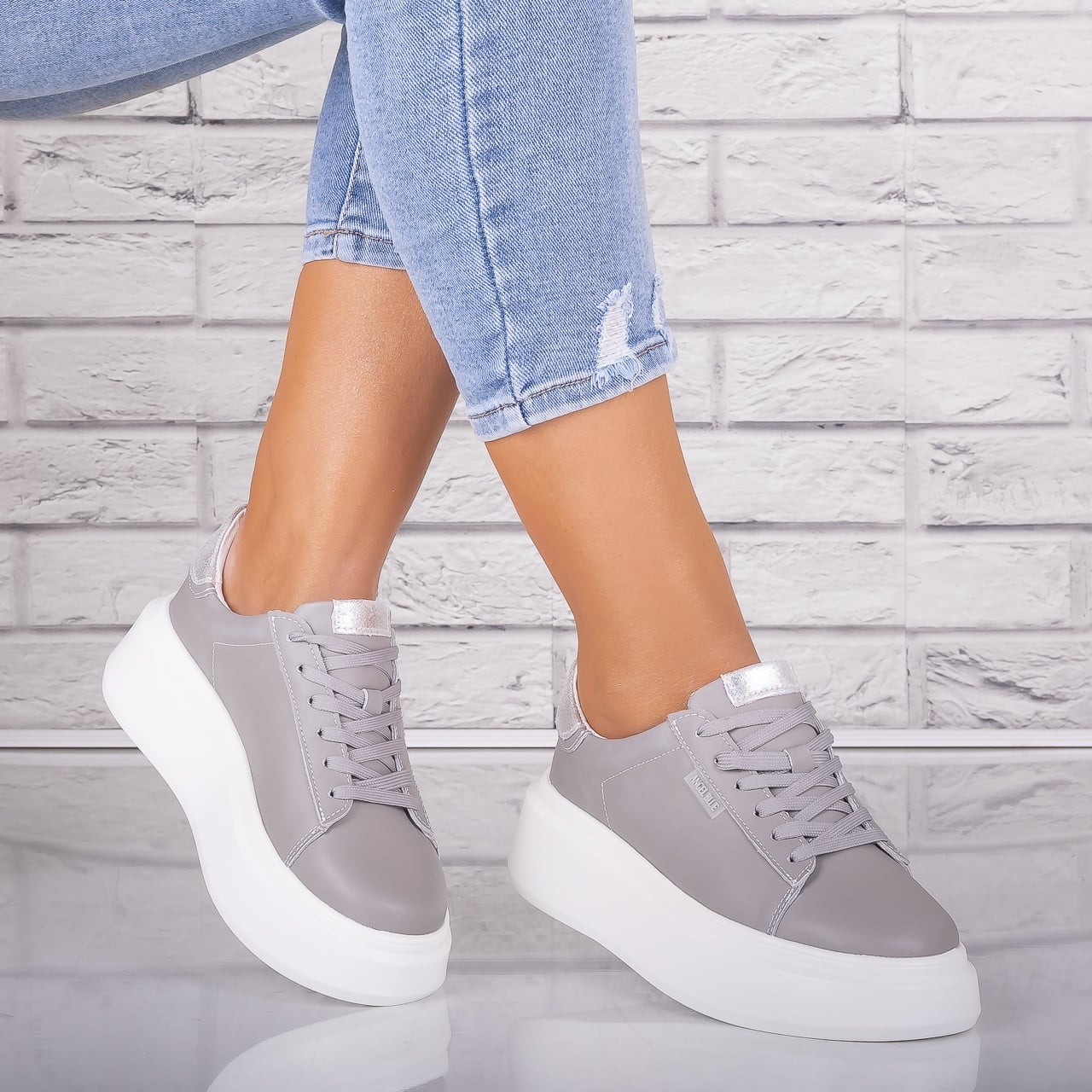 Pantofi dama casual Gri din Piele Naturala Arselia - poza 3