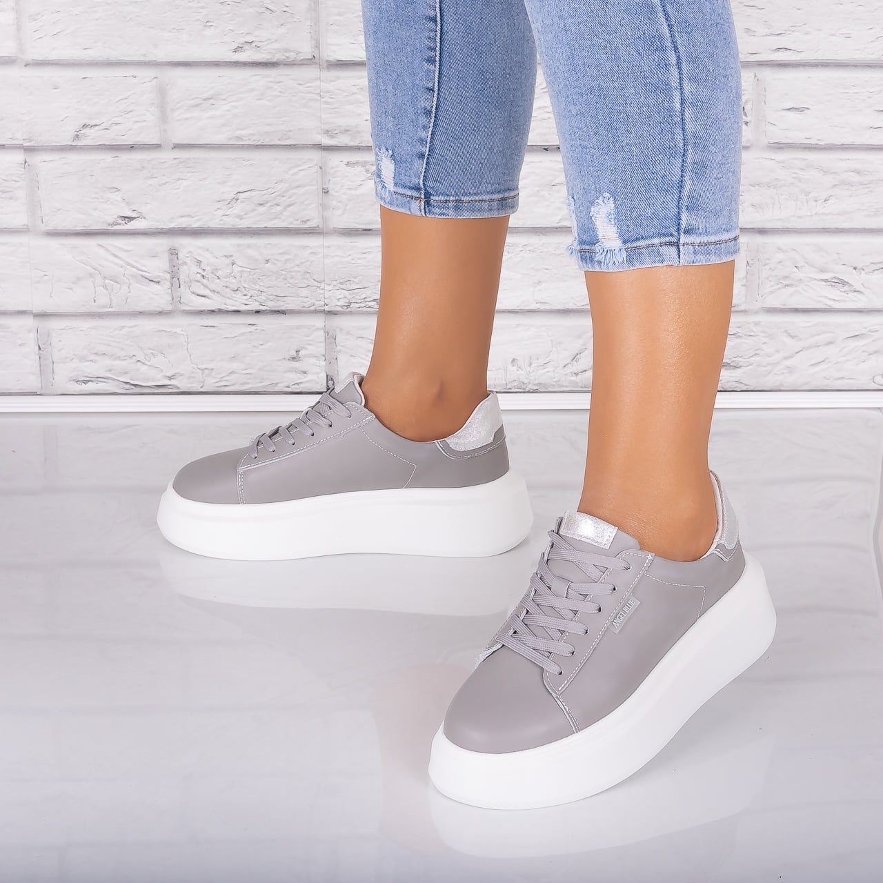 Pantofi dama casual Gri din Piele Naturala Arselia - poza 4