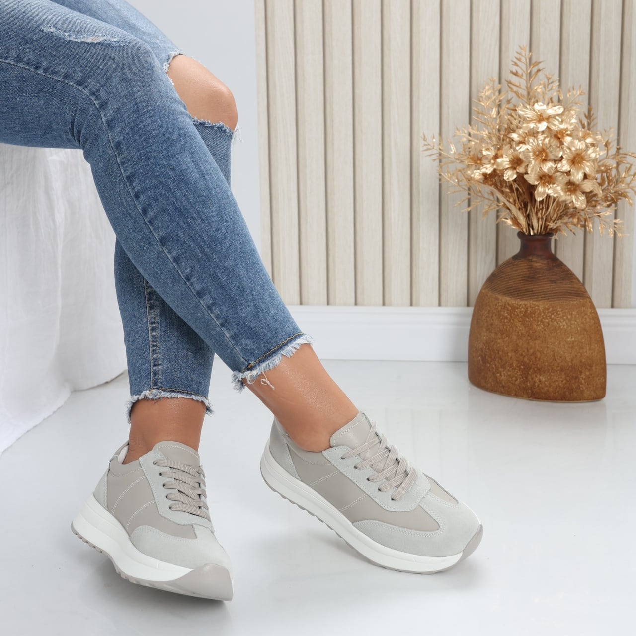 Pantofi dama casual Gri din Piele Naturala Bella - poza 1