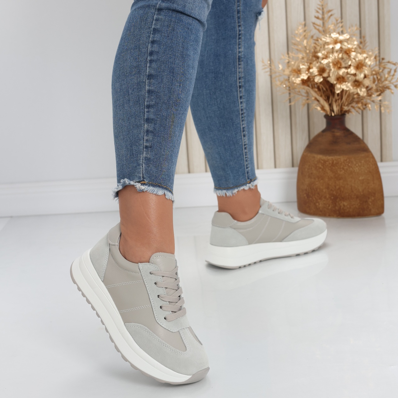 Pantofi dama casual Gri din Piele Naturala Bella - poza 2