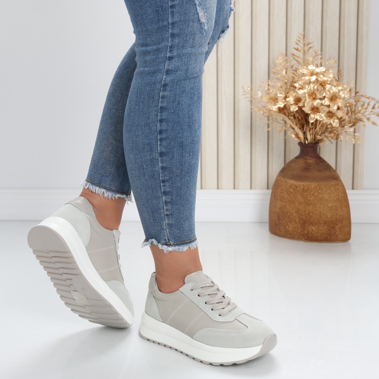 Pantofi dama casual Gri din Piele Naturala Bella - poza 4