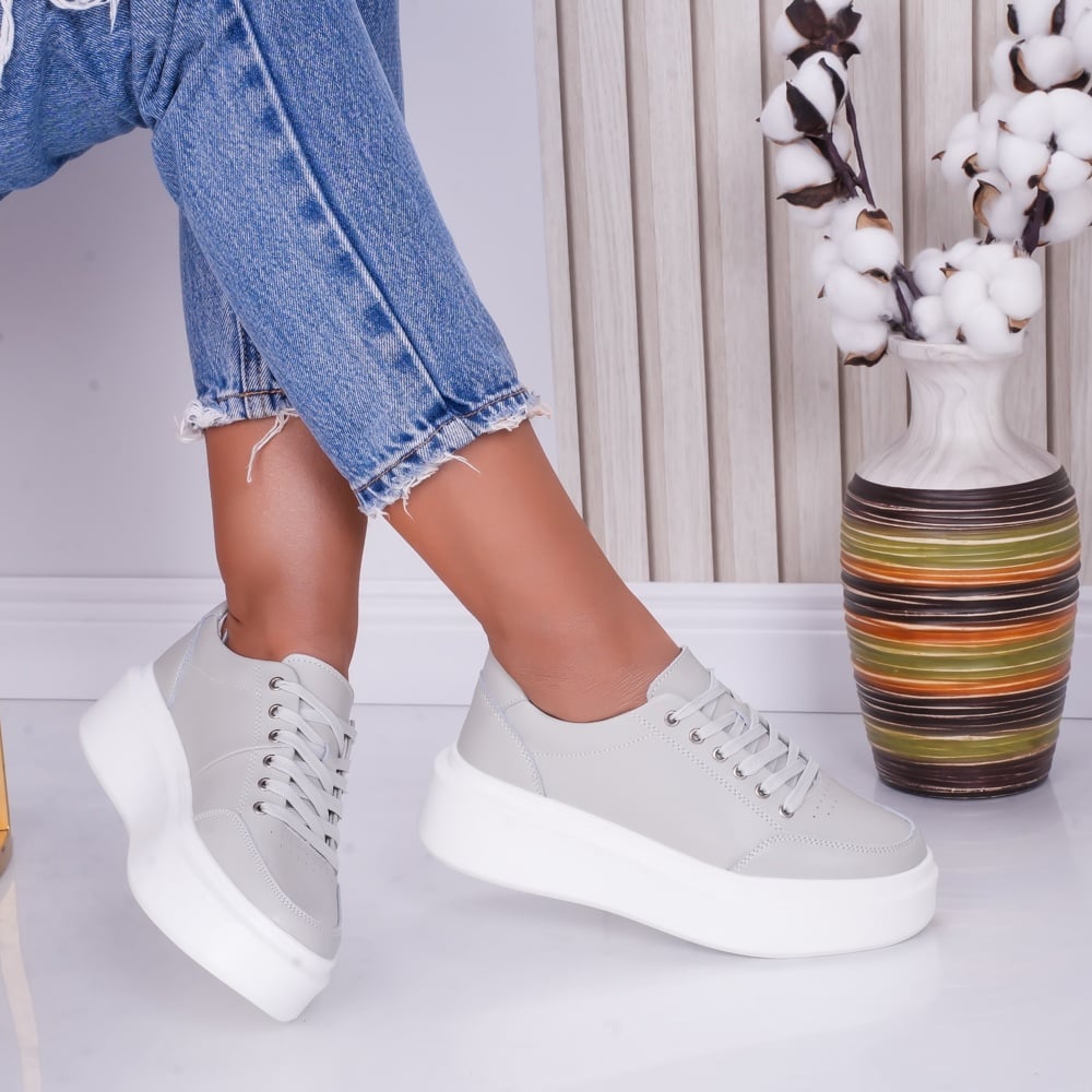 Pantofi dama casual Gri din Piele Naturala Bria - poza 1