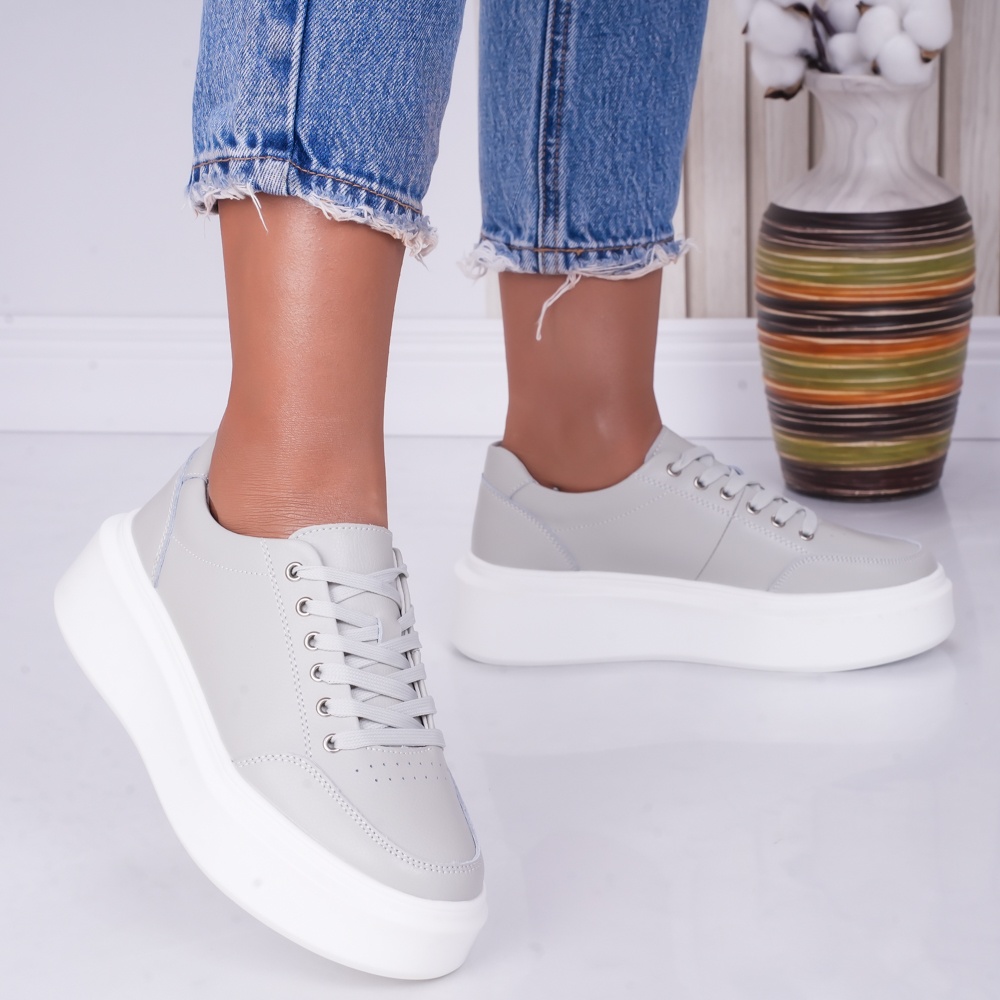 Pantofi dama casual Gri din Piele Naturala Bria - poza 2