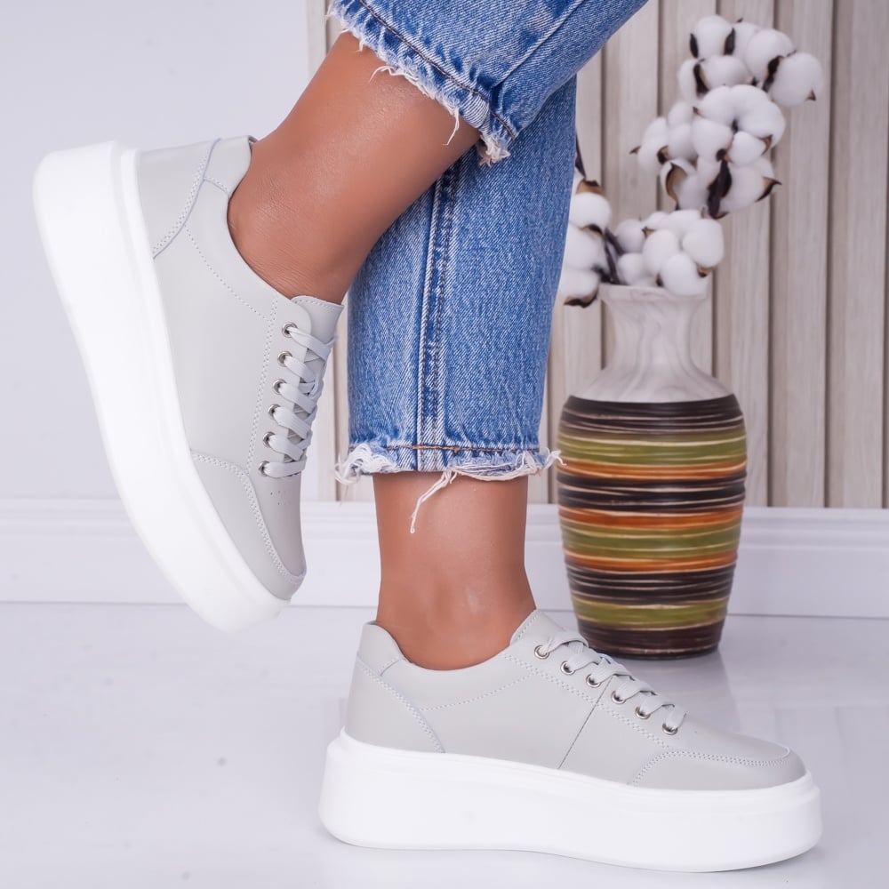 Pantofi dama casual Gri din Piele Naturala Bria - poza 4