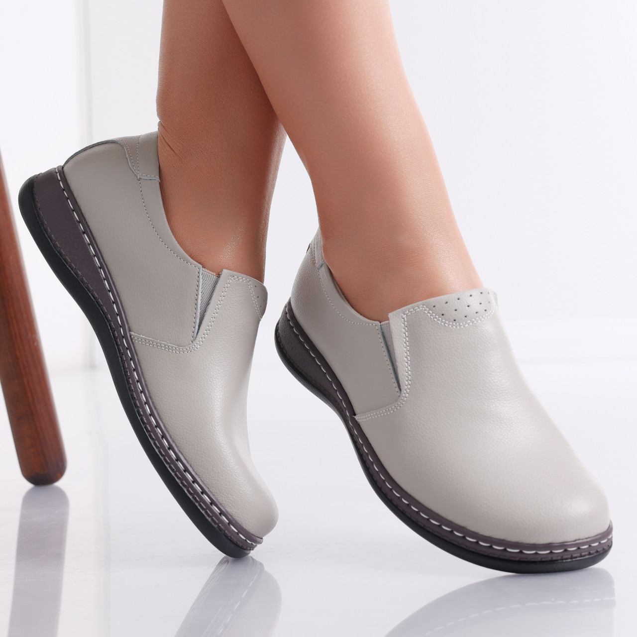 Pantofi dama casual Gri din Piele Naturala Deborah - poza 2