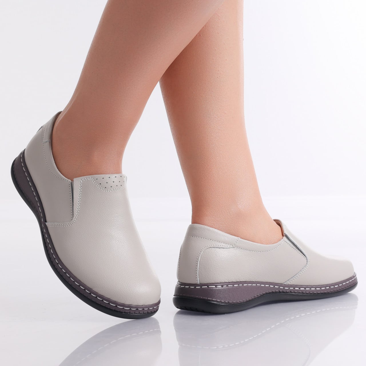Pantofi dama casual Gri din Piele Naturala Deborah - poza 3