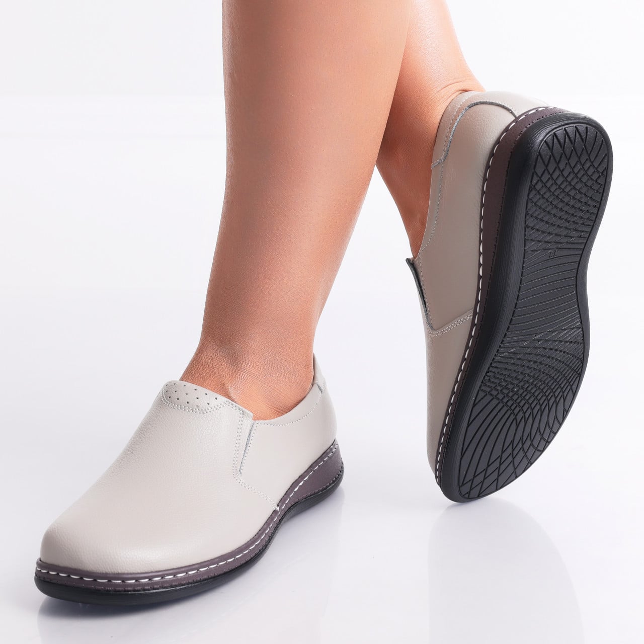 Pantofi dama casual Gri din Piele Naturala Deborah - poza 4