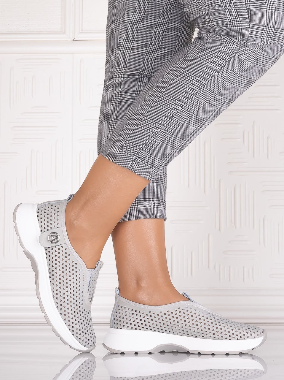 Pantofi dama casual Gri din Piele Naturala Elenor - poza 1