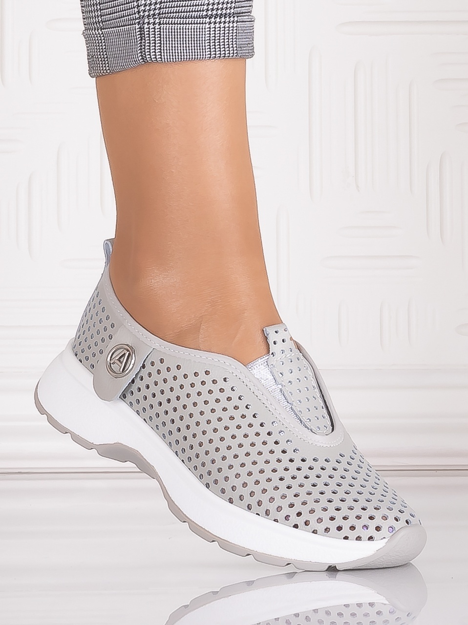 Pantofi dama casual Gri din Piele Naturala Elenor - poza 2