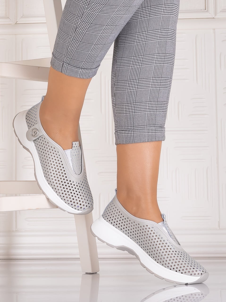 Pantofi dama casual Gri din Piele Naturala Elenor - poza 3