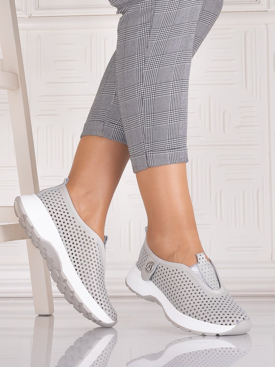 Pantofi dama casual Gri din Piele Naturala Elenor - poza 4