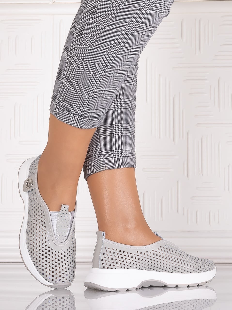 Pantofi dama casual Gri din Piele Naturala Elenor - poza 5