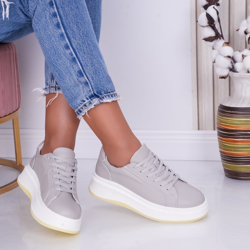 Pantofi dama casual Gri din Piele Naturala Ema - poza 1