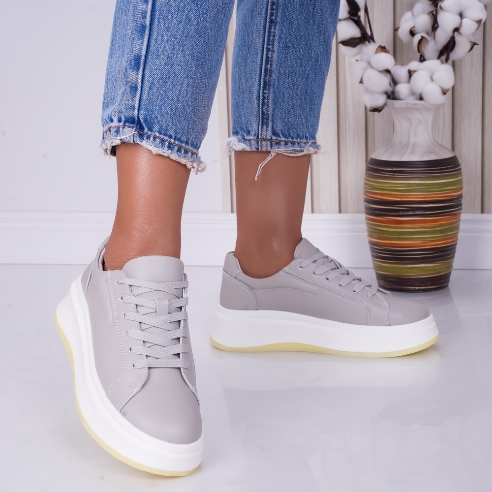 Pantofi dama casual Gri din Piele Naturala Ema - poza 2