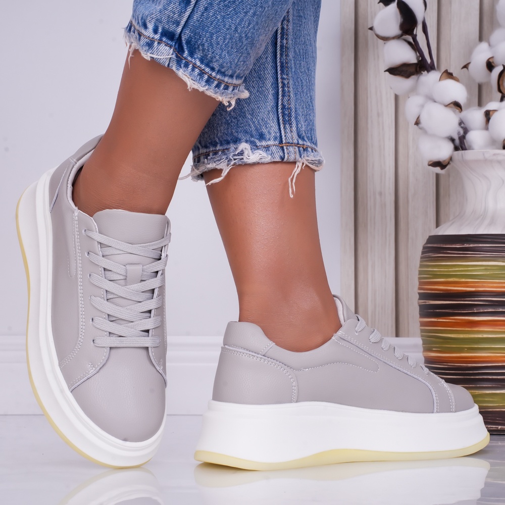 Pantofi dama casual Gri din Piele Naturala Ema - poza 3