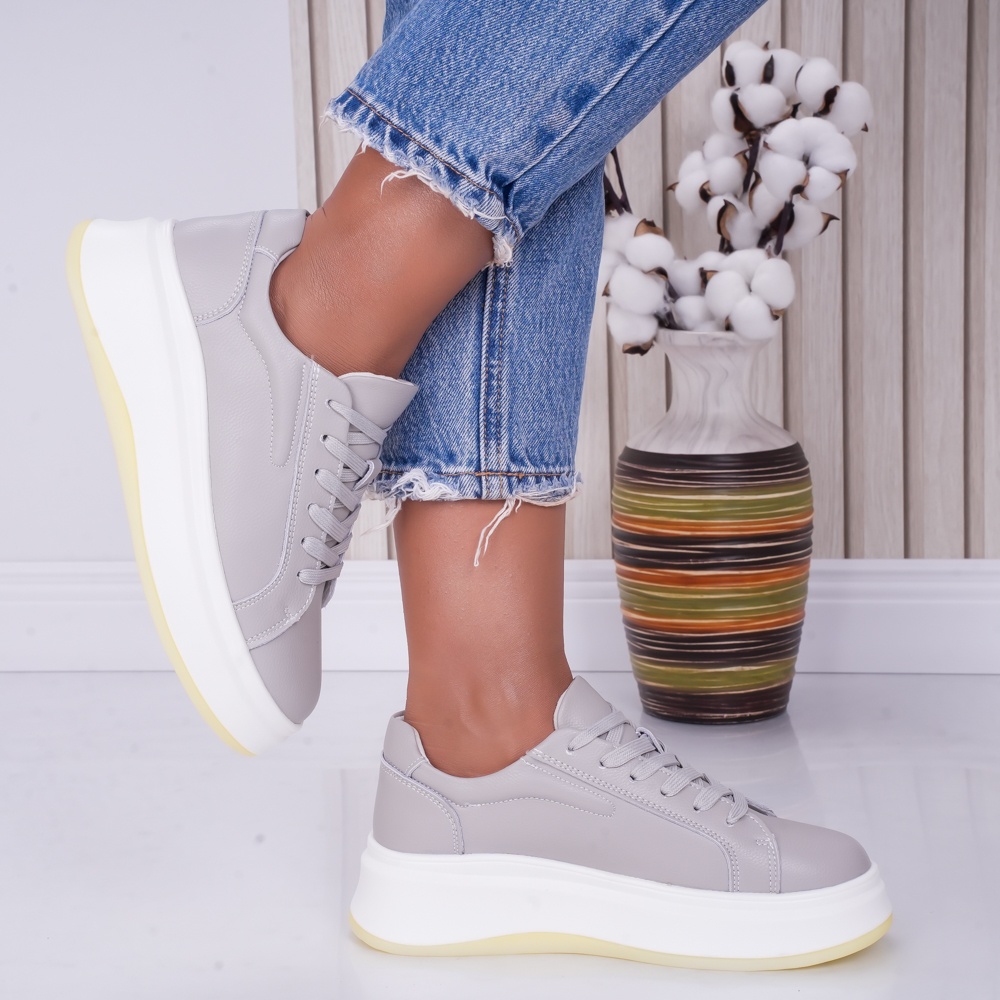 Pantofi dama casual Gri din Piele Naturala Ema - poza 4