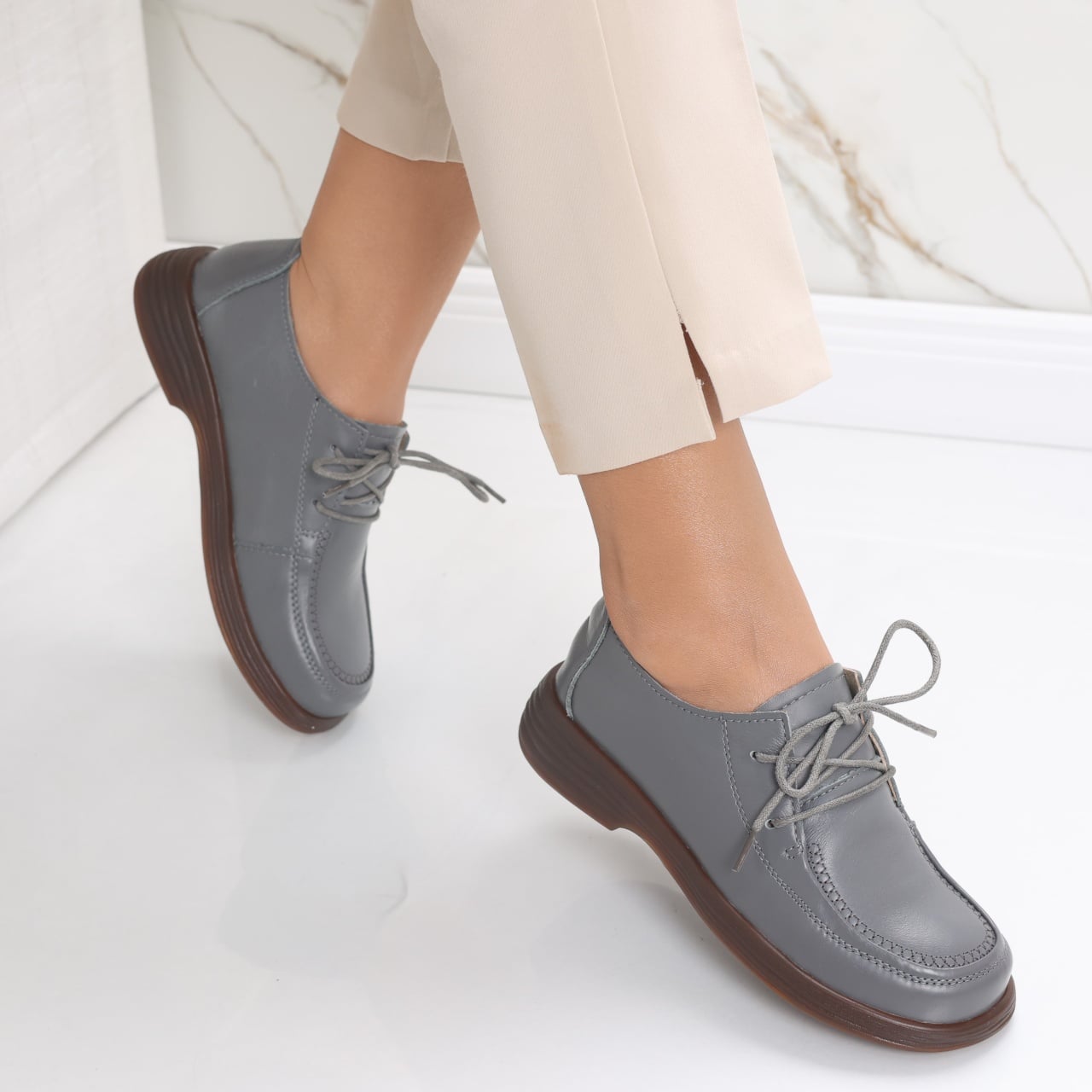 Pantofi dama casual Gri din Piele Naturala Esana - poza 1
