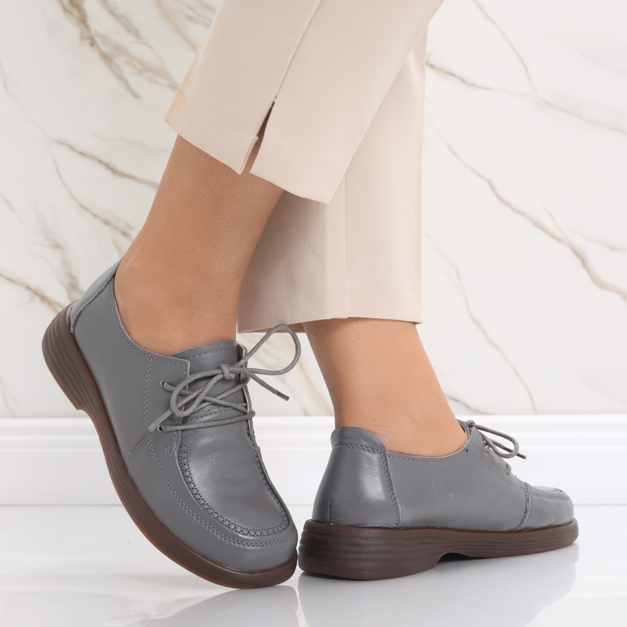 Pantofi dama casual Gri din Piele Naturala Esana - poza 2