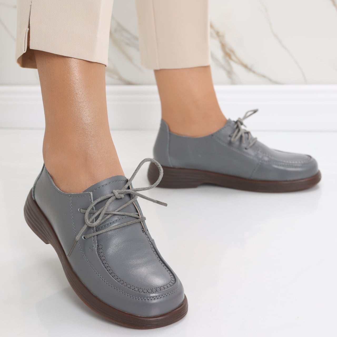 Pantofi dama casual Gri din Piele Naturala Esana - poza 3