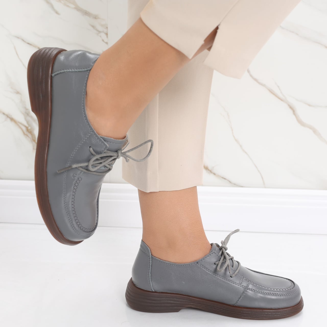 Pantofi dama casual Gri din Piele Naturala Esana - poza 4