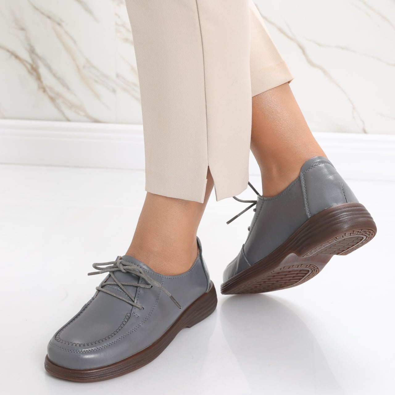 Pantofi dama casual Gri din Piele Naturala Esana - poza 5
