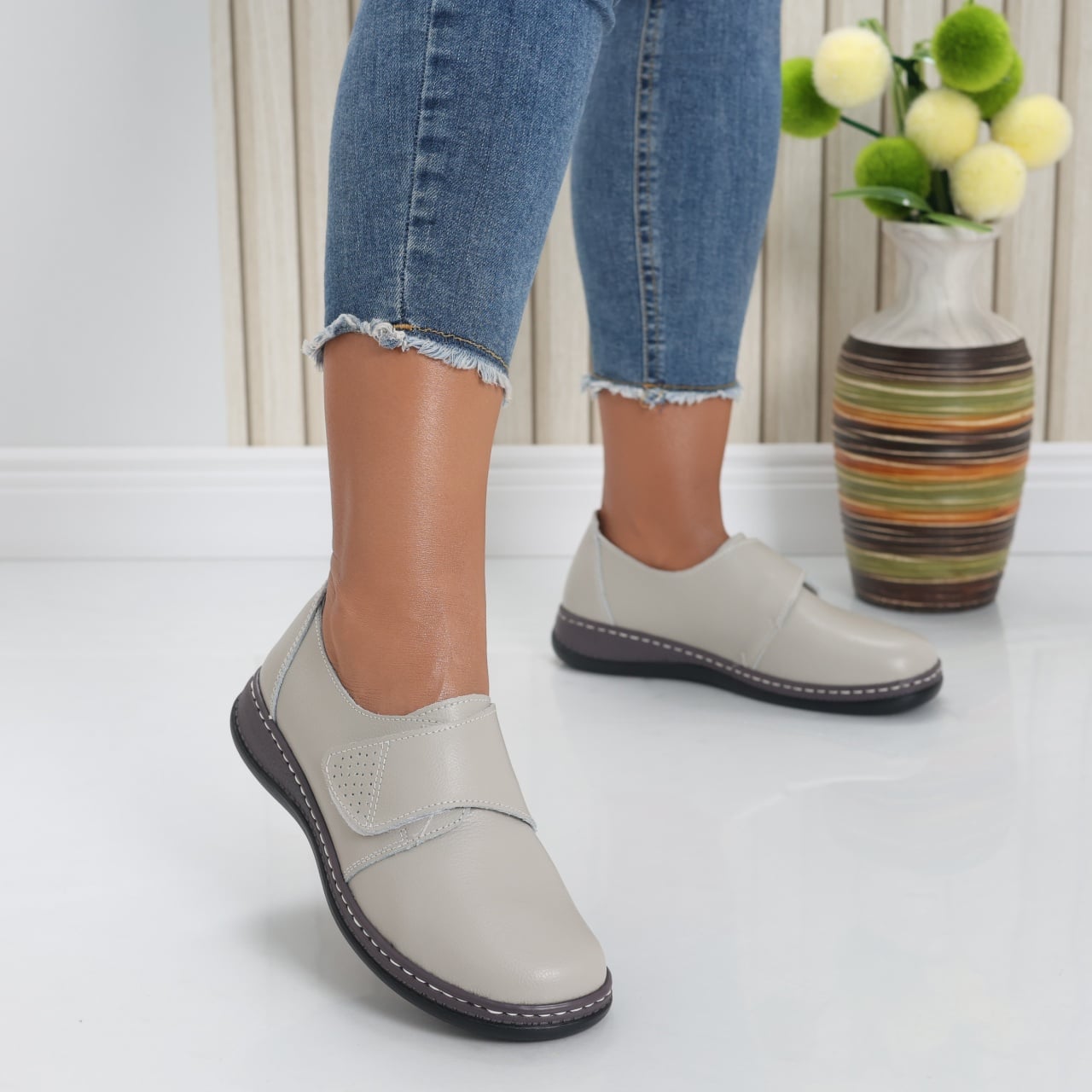 Pantofi dama casual Gri din piele naturala Felicy - poza 2