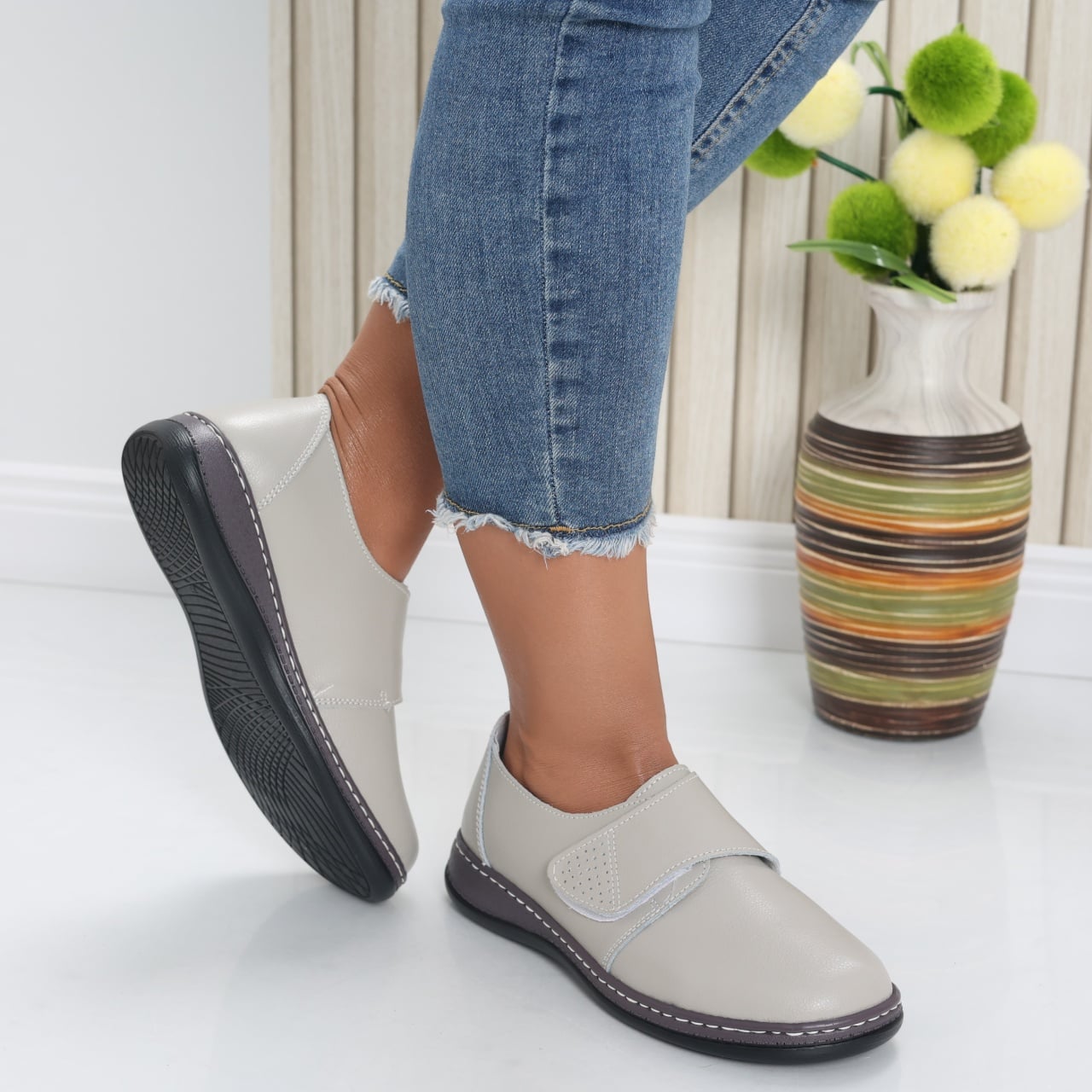Pantofi dama casual Gri din piele naturala Felicy - poza 3