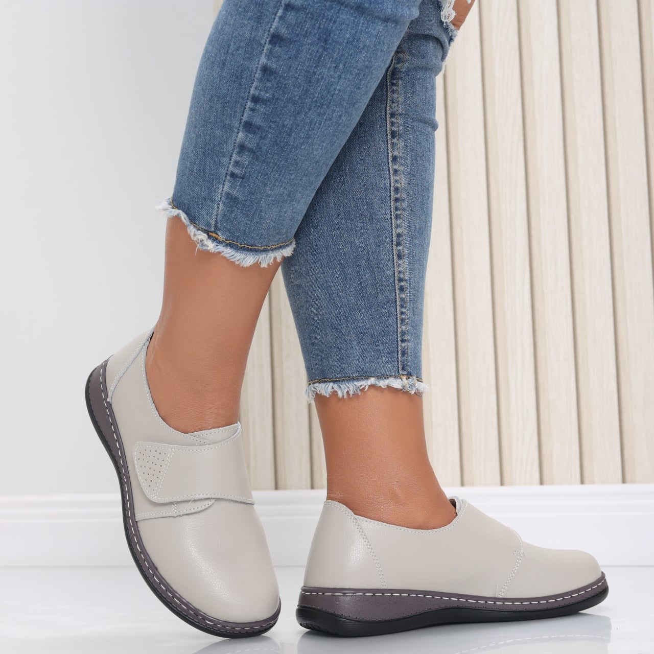 Pantofi dama casual Gri din piele naturala Felicy - poza 4