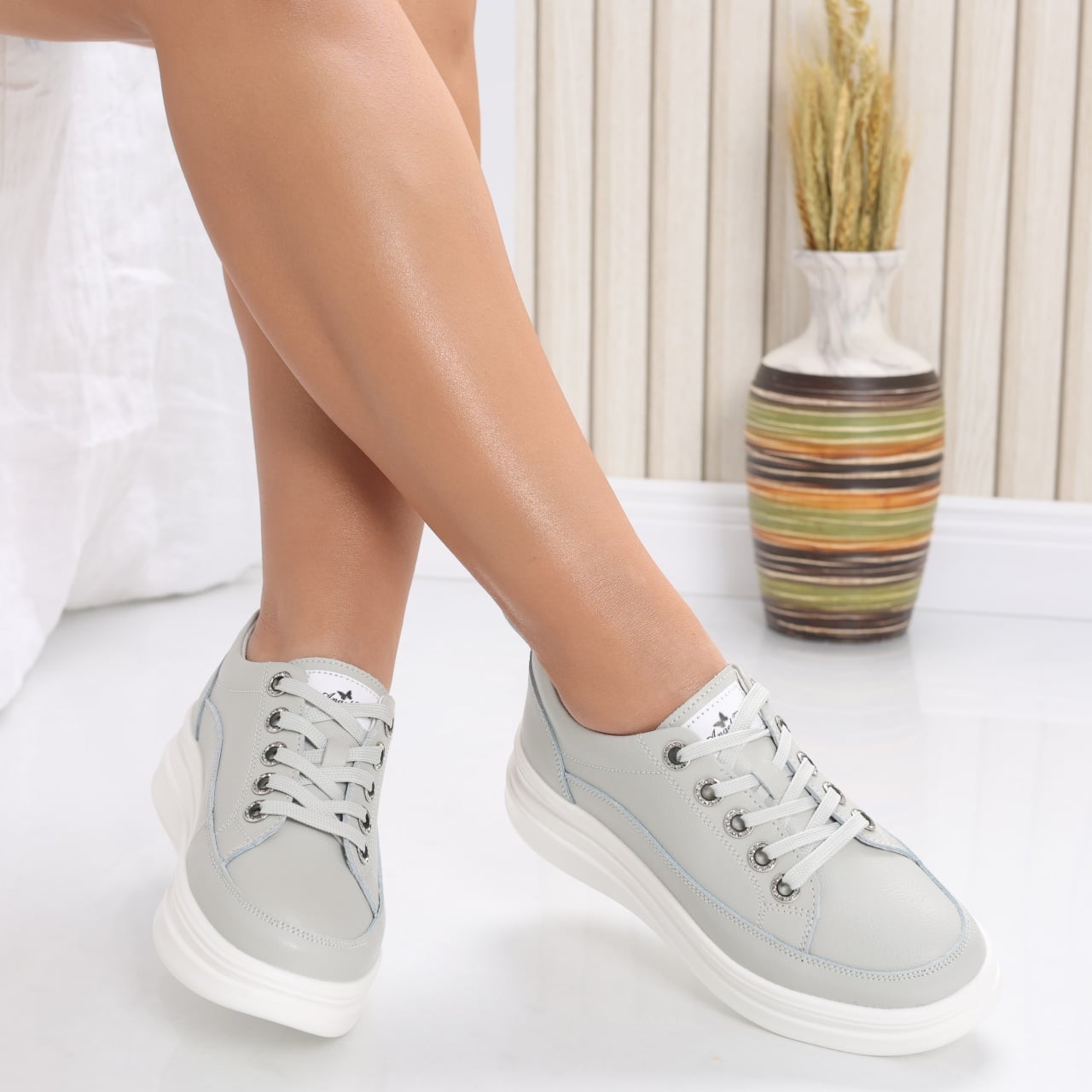 Pantofi dama casual Gri din Piele Naturala Hory - poza 1