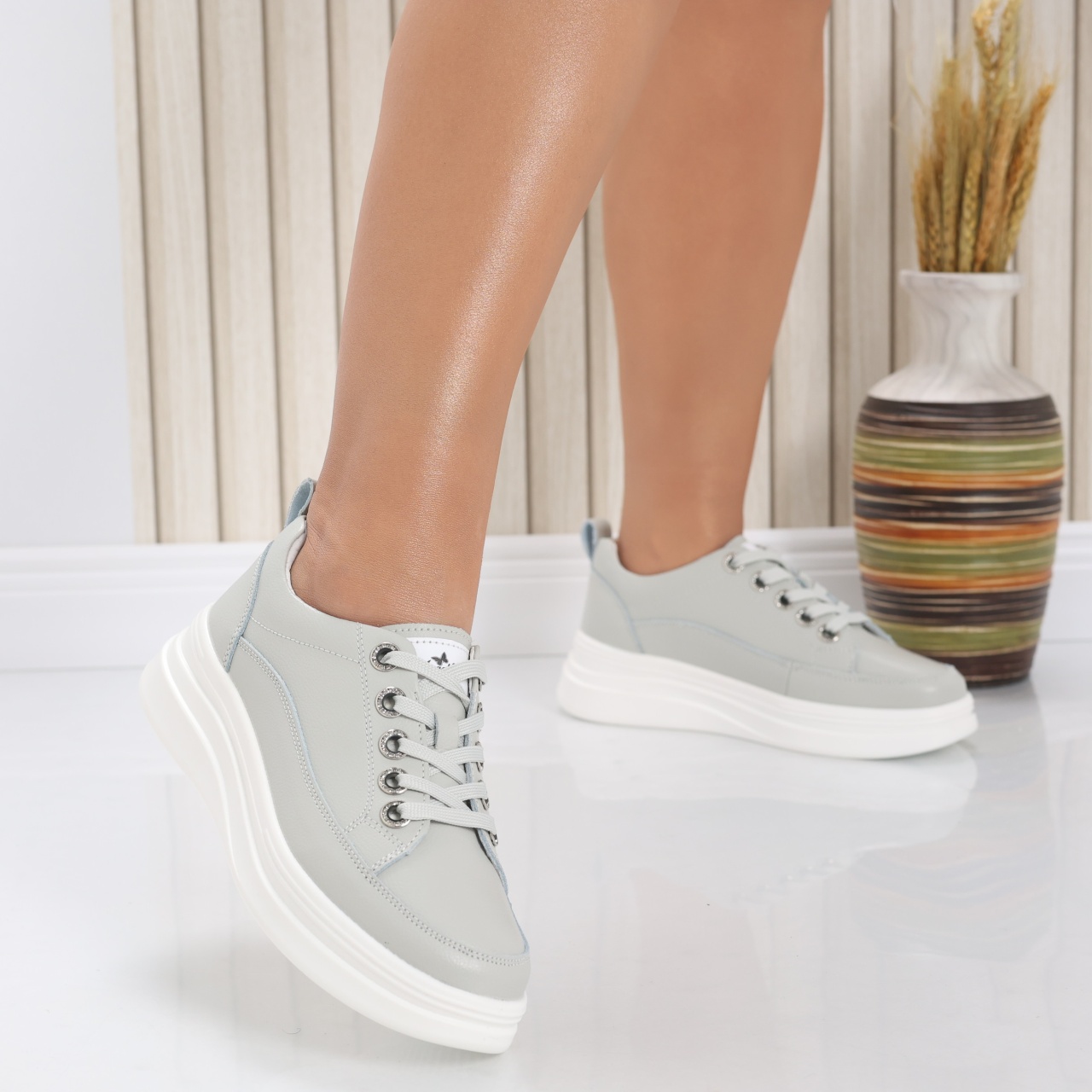 Pantofi dama casual Gri din Piele Naturala Hory - poza 2
