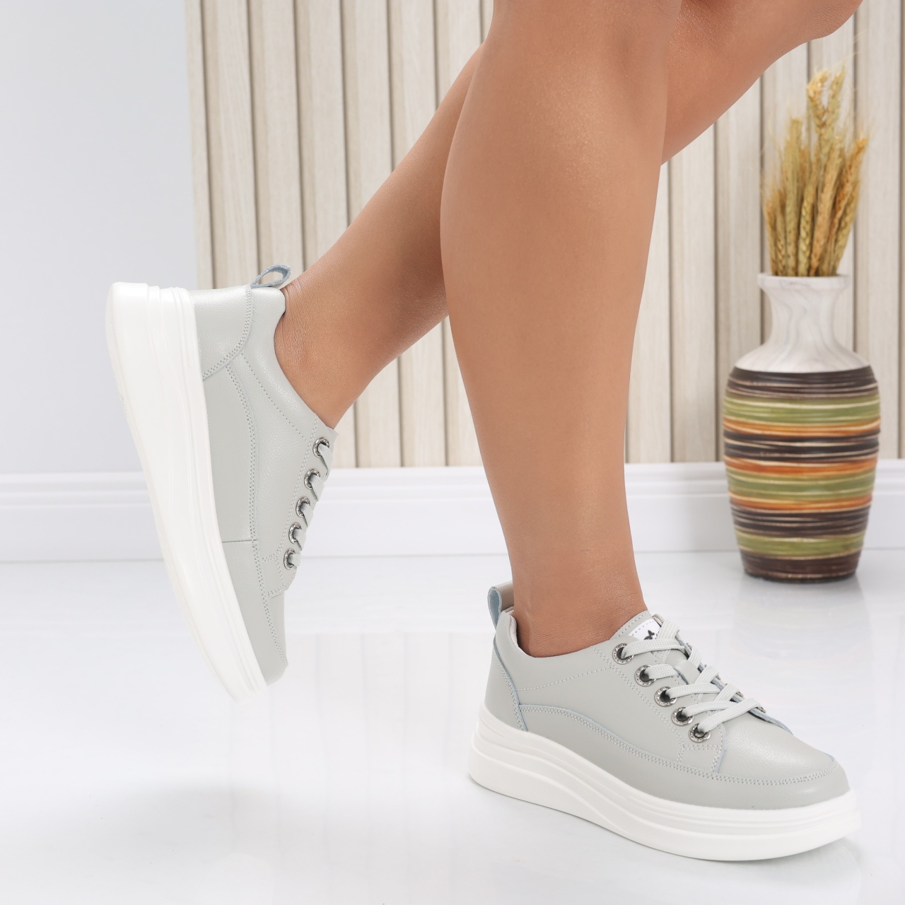 Pantofi dama casual Gri din Piele Naturala Hory - poza 3