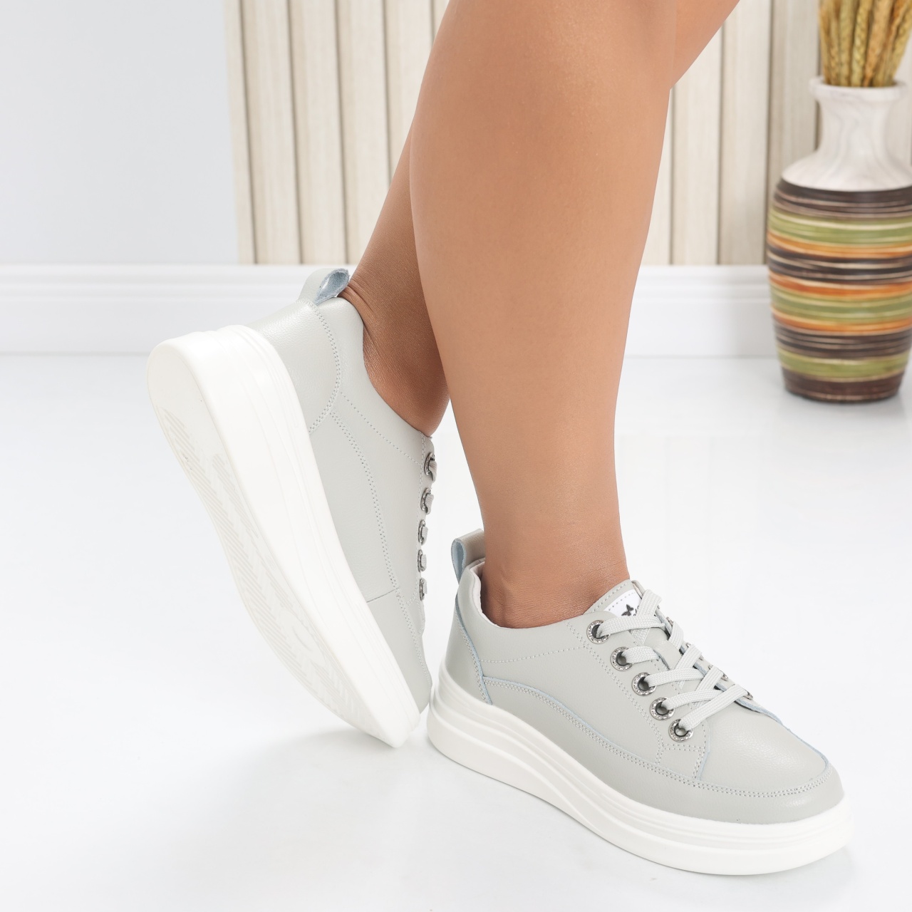 Pantofi dama casual Gri din Piele Naturala Hory - poza 4