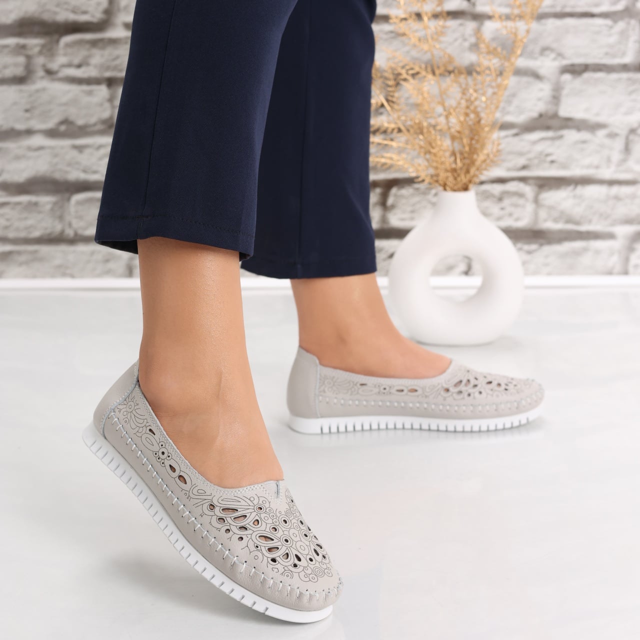 Pantofi dama casual Gri din Piele Naturala Iliana - poza 3