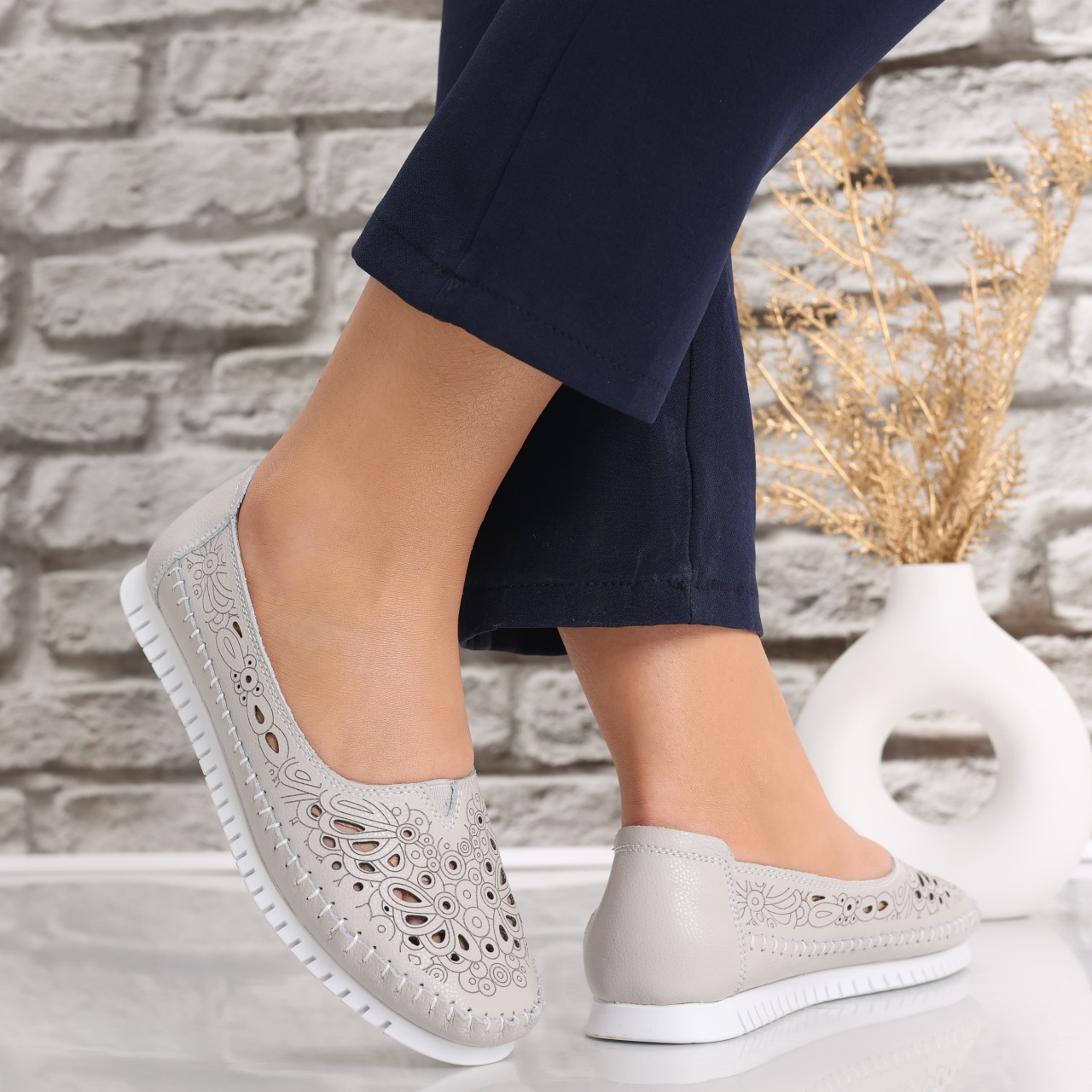 Pantofi dama casual Gri din Piele Naturala Iliana - poza 4