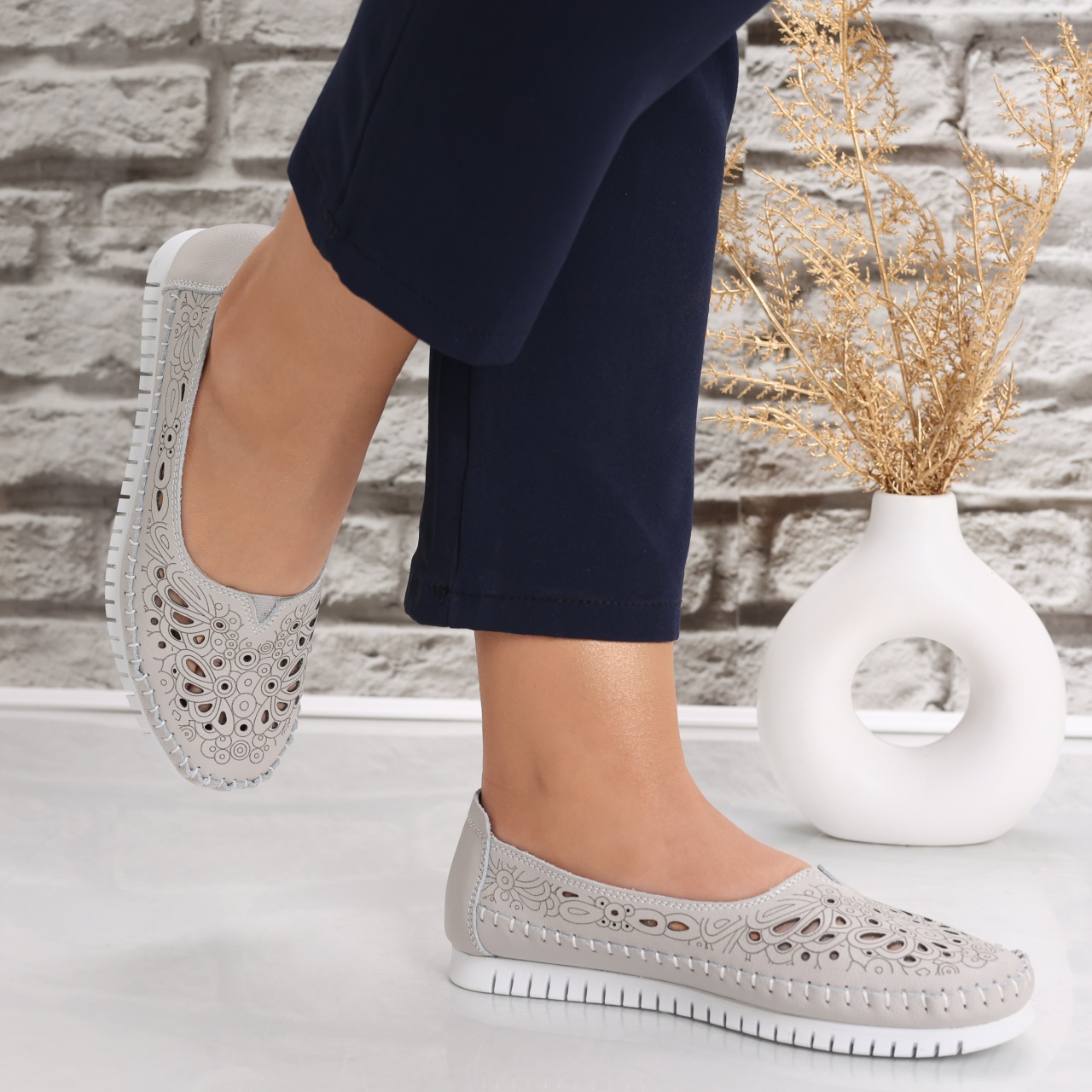 Pantofi dama casual Gri din Piele Naturala Iliana - poza 5