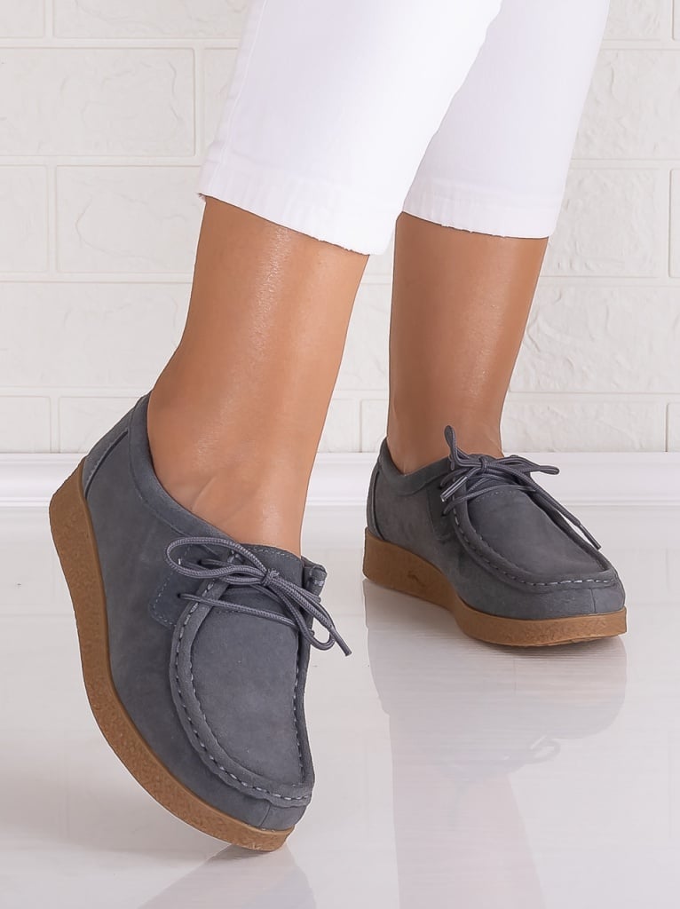 Pantofi dama casual Gri din Piele Naturala Intoarsa Alenasa - poza 1