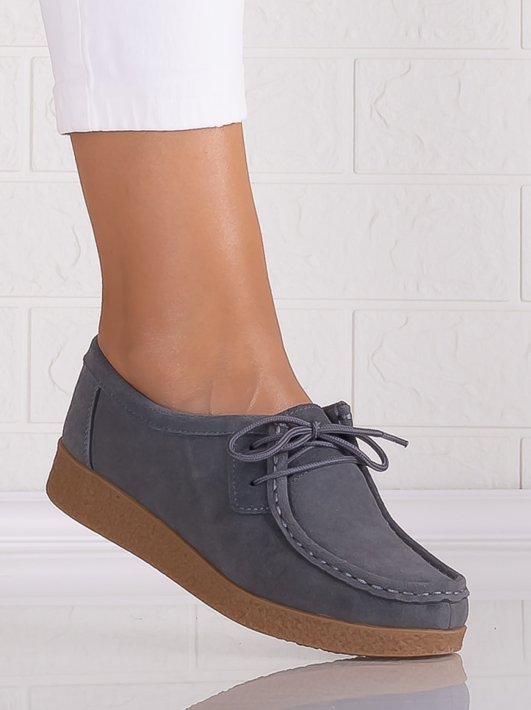 Pantofi dama casual Gri din Piele Naturala Intoarsa Alenasa - poza 2