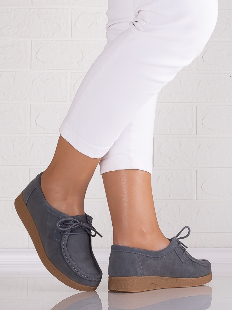 Pantofi dama casual Gri din Piele Naturala Intoarsa Alenasa - poza 3