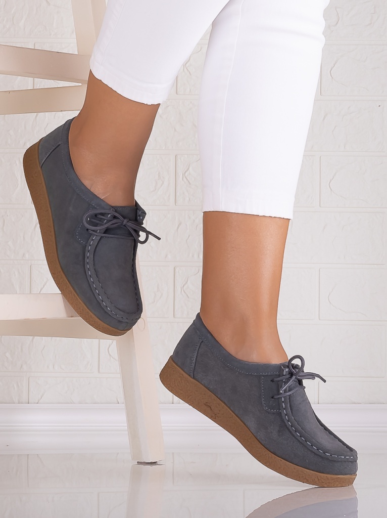 Pantofi dama casual Gri din Piele Naturala Intoarsa Alenasa - poza 4