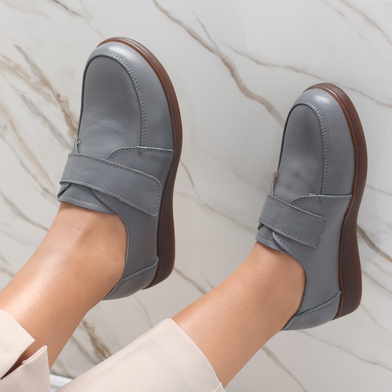 Pantofi dama casual Gri din Piele Naturala Jarin - poza 1