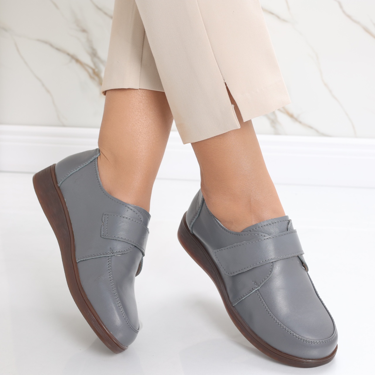 Pantofi dama casual Gri din Piele Naturala Jarin - poza 2