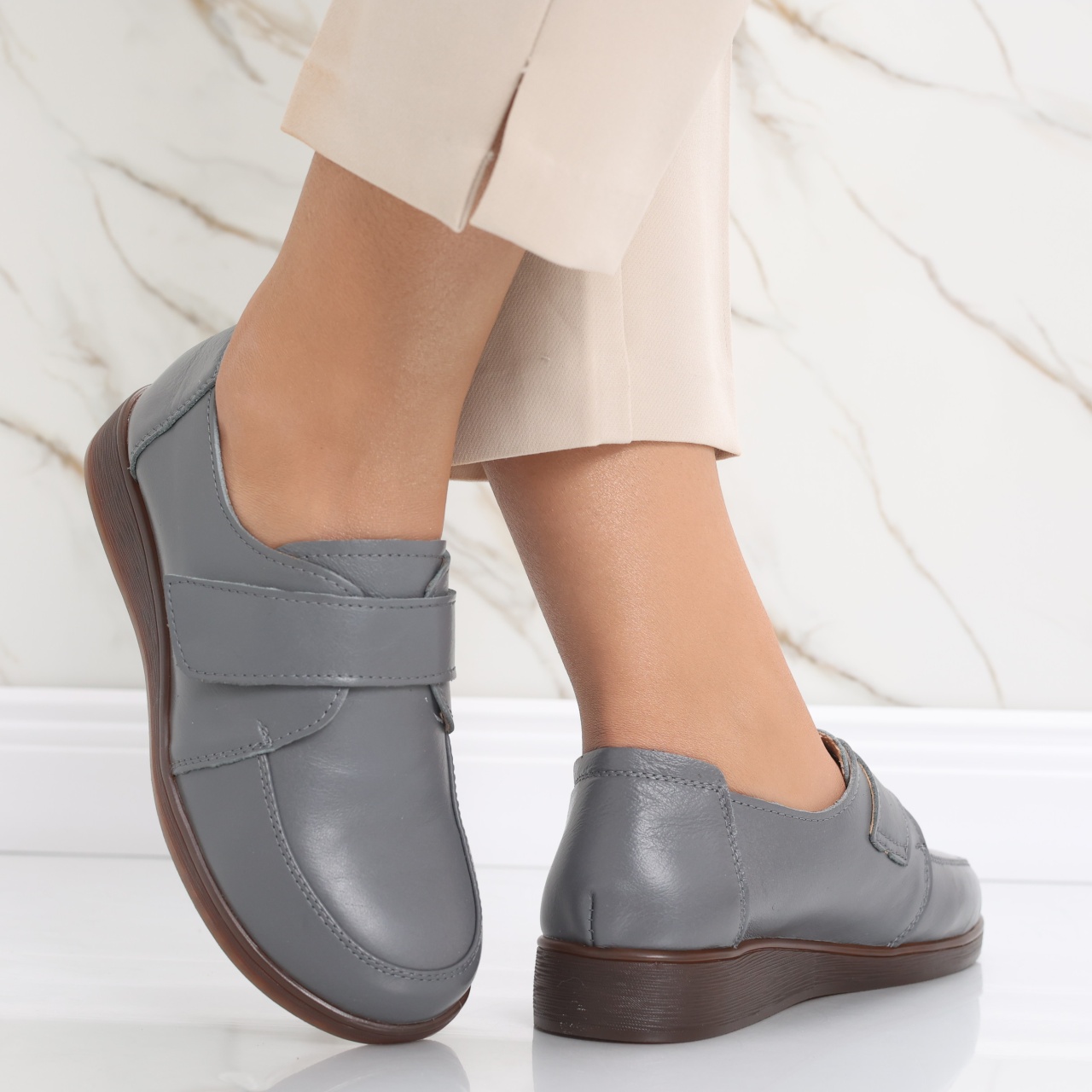 Pantofi dama casual Gri din Piele Naturala Jarin - poza 3