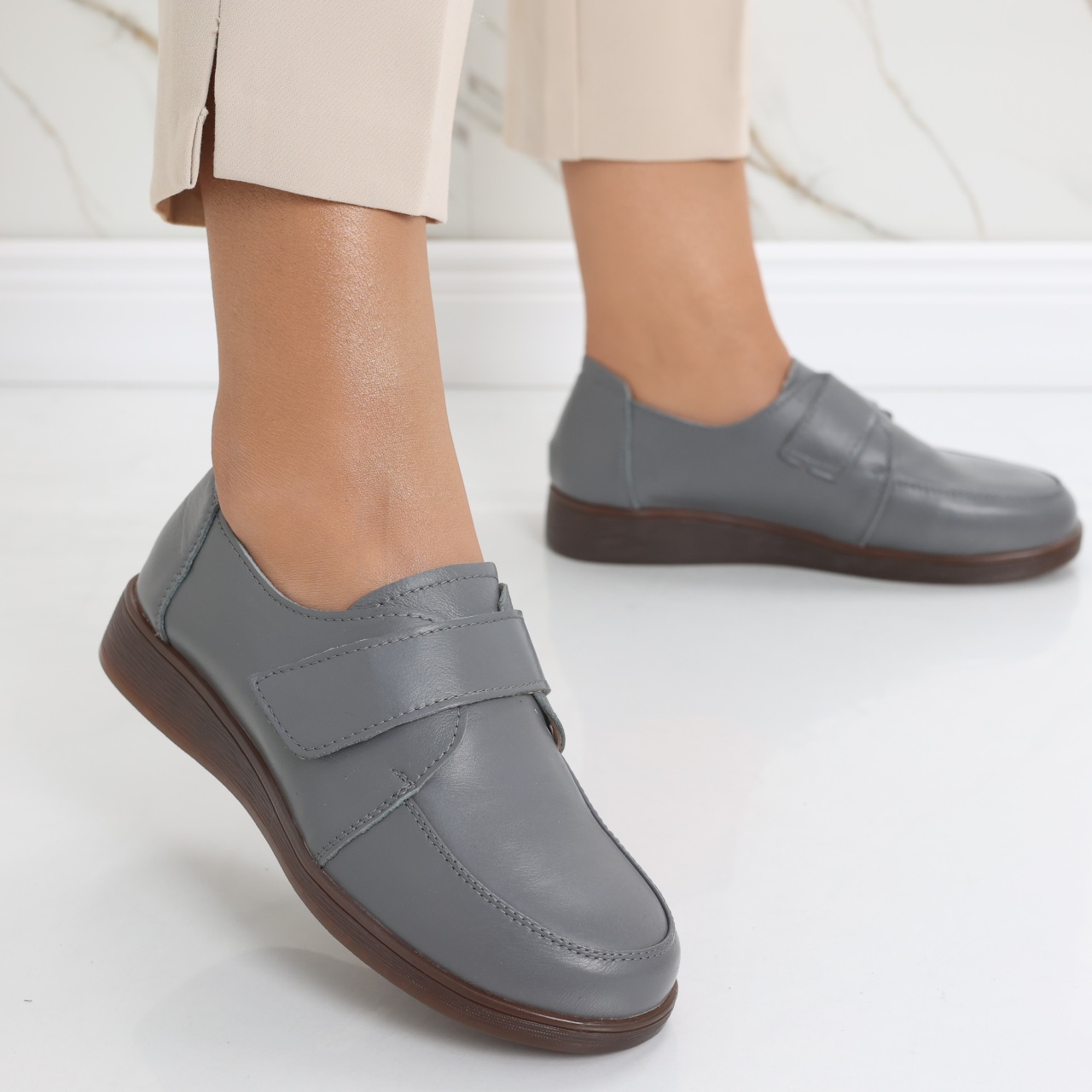 Pantofi dama casual Gri din Piele Naturala Jarin - poza 4