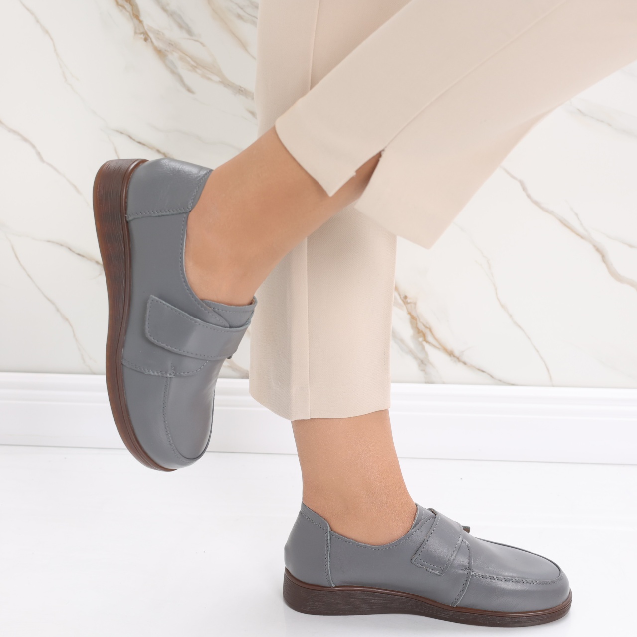 Pantofi dama casual Gri din Piele Naturala Jarin - poza 5
