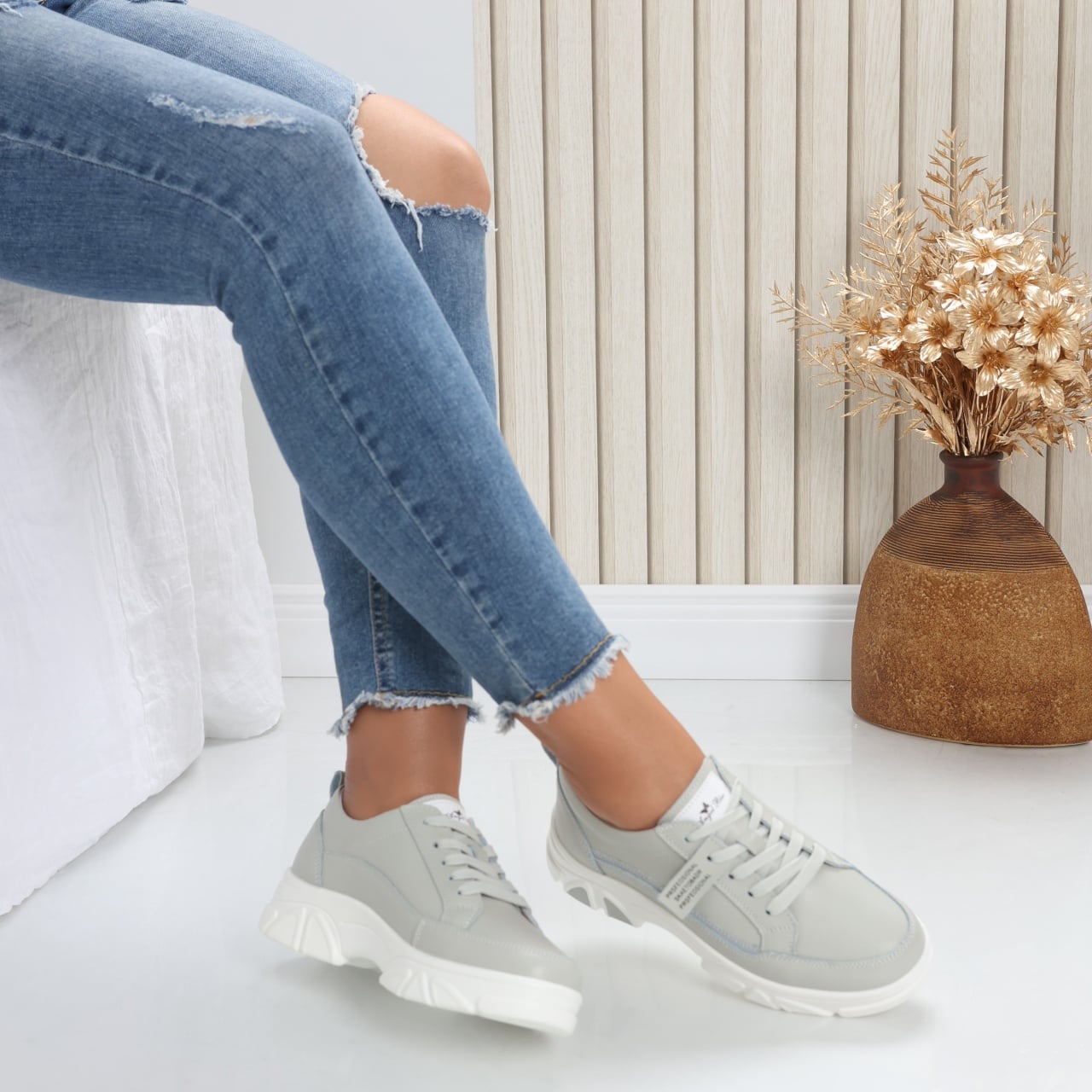 Pantofi dama casual Gri din Piele Naturala Mika - poza 1