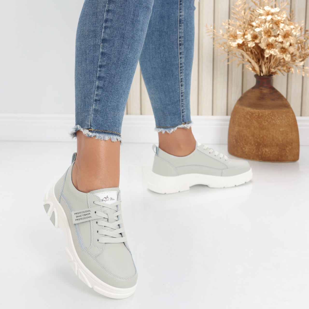 Pantofi dama casual Gri din Piele Naturala Mika - poza 2