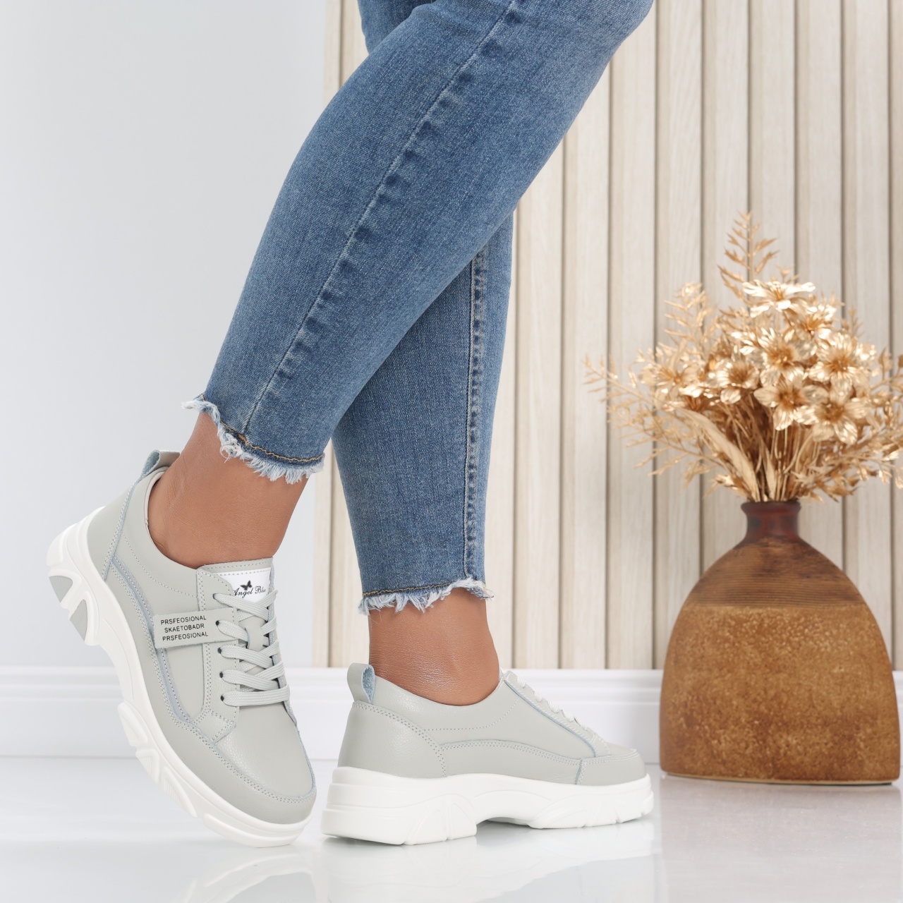 Pantofi dama casual Gri din Piele Naturala Mika - poza 3