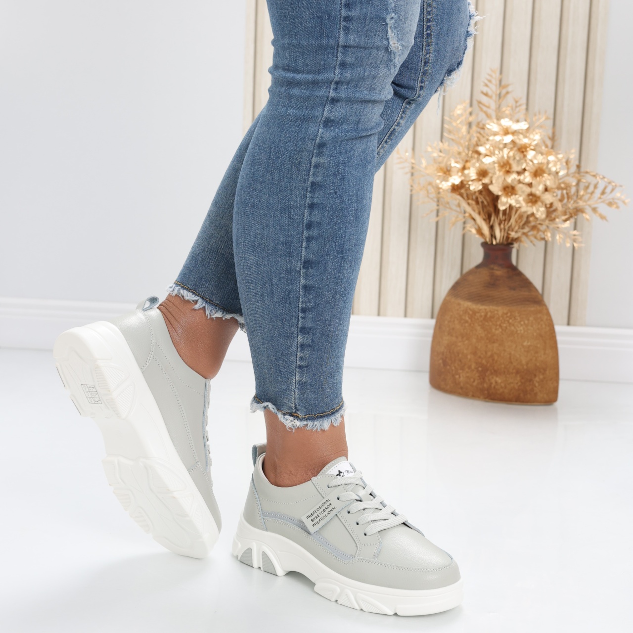 Pantofi dama casual Gri din Piele Naturala Mika - poza 4